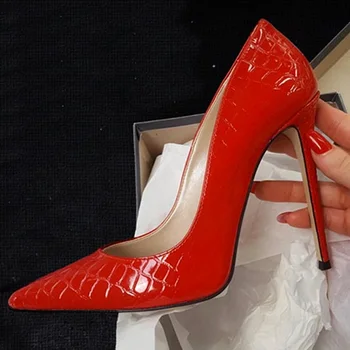 Стильные женские туфли из змеиной кожи, туфли-лодочки на шпильке с острым носком 12 см, красные, Черные, Серебристые модельные туфли с рисунком питона