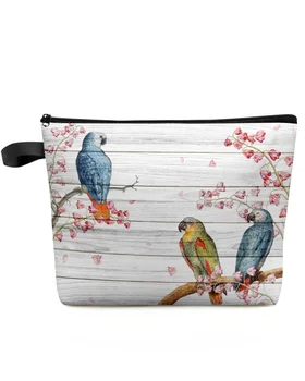 Цветы попугая, деревянная доска, косметичка, сумка для путешествий, женские косметические сумки, Туалетный органайзер, пенал для хранения. 0