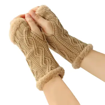 Женские перчатки, 1 пара, Классические, Высокоэластичные, Мягкие, женские зимние Однотонные варежки без пальцев с ромбовидной текстурой, повседневная одежда