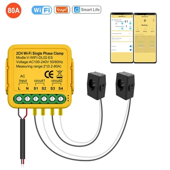2-канальный монитор энергопотребления Tuya Wifi в режиме реального времени, уведомления автоматизации мониторинга энергопотребления Smart Life Remote Control 0