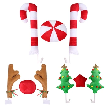 Набор костюмов с симпатичным рожком для носа автомобиля и рождественских принадлежностей, Рождественский декор автомобиля с оленем Рудольфом 0
