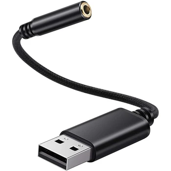 Аудиоадаптер с 3-кратным разъемом от USB до 3,5 Мм для наушников, Внешняя стереофоническая звуковая карта Для ПК, ноутбука, Для PS4, Для Mac (0,6 фута, черный) 0
