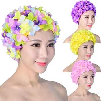 Женские плавательные шапочки с 3D лепестками для длинных волос, уличная женская шапочка с индивидуальным дизайном цветов, нежная шапочка для плавания